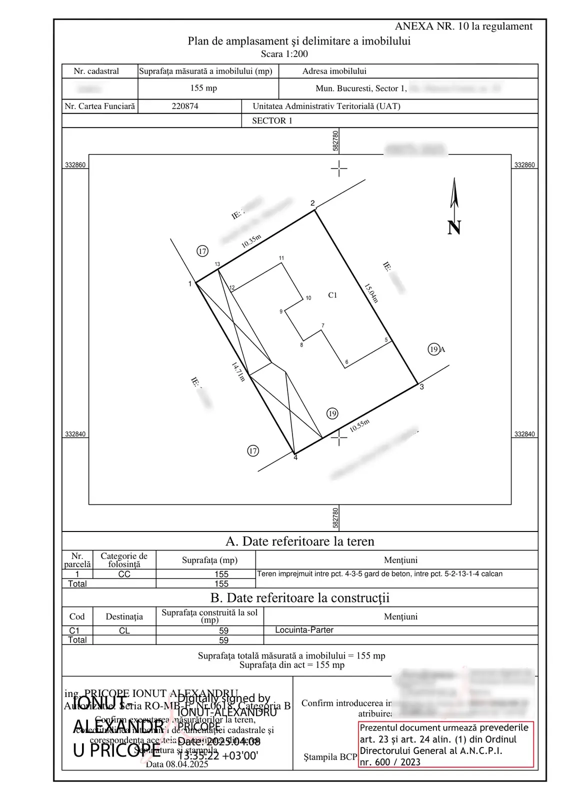 Plan cadastral de amplasament și delimitare imobil Sector 1, București