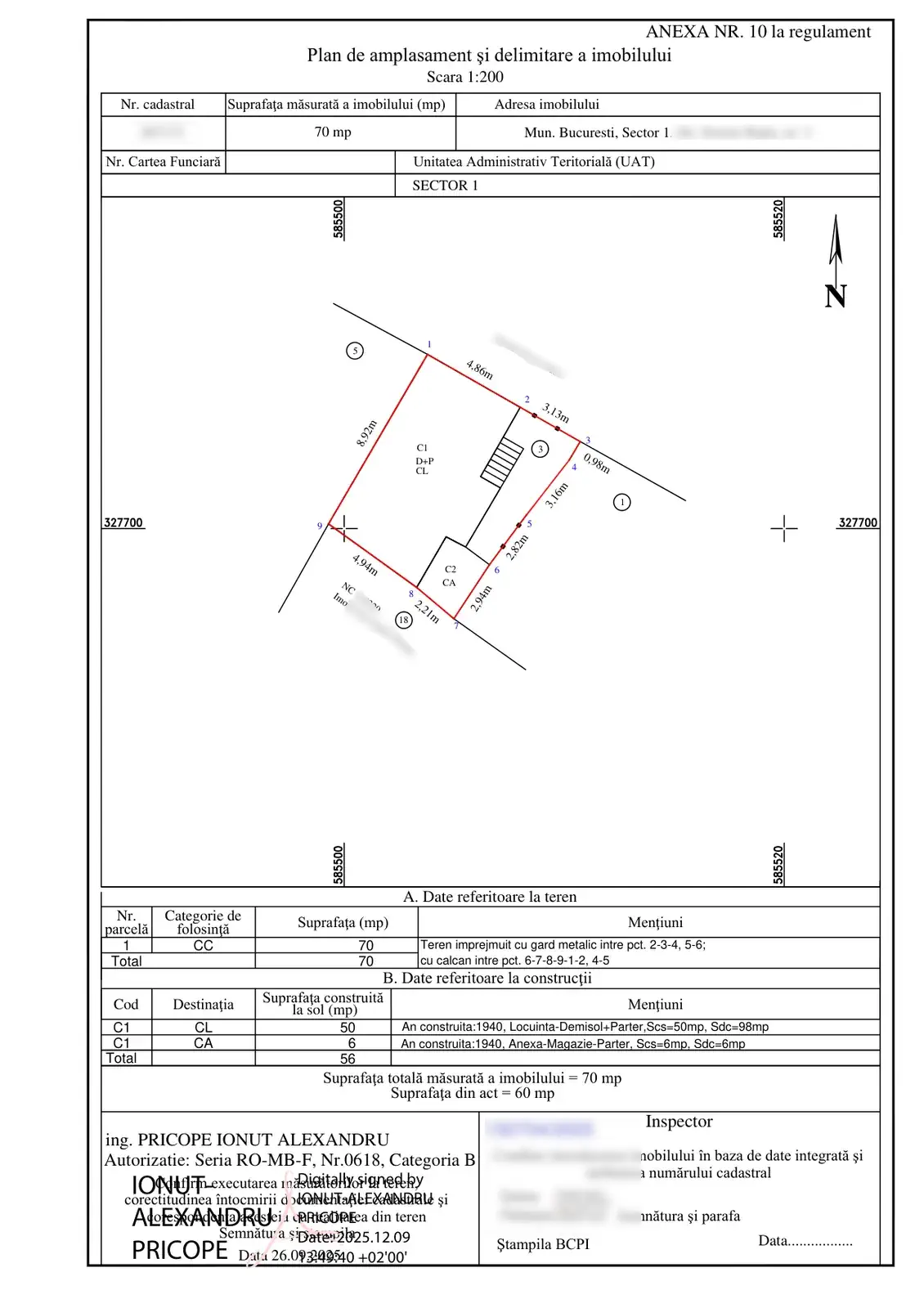 Plan cadastral imobil Sector 1, București pentru intabulare