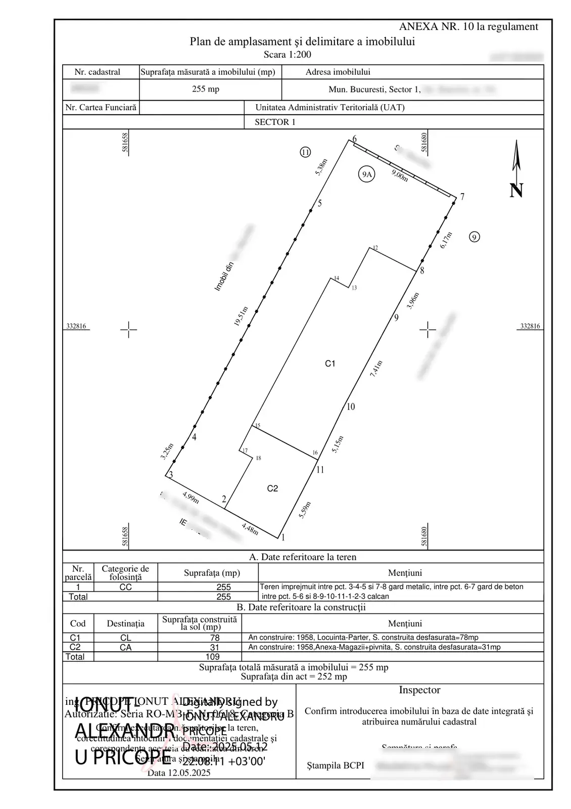 Plan cadastral pentru intabulare imobil Sector 1, București