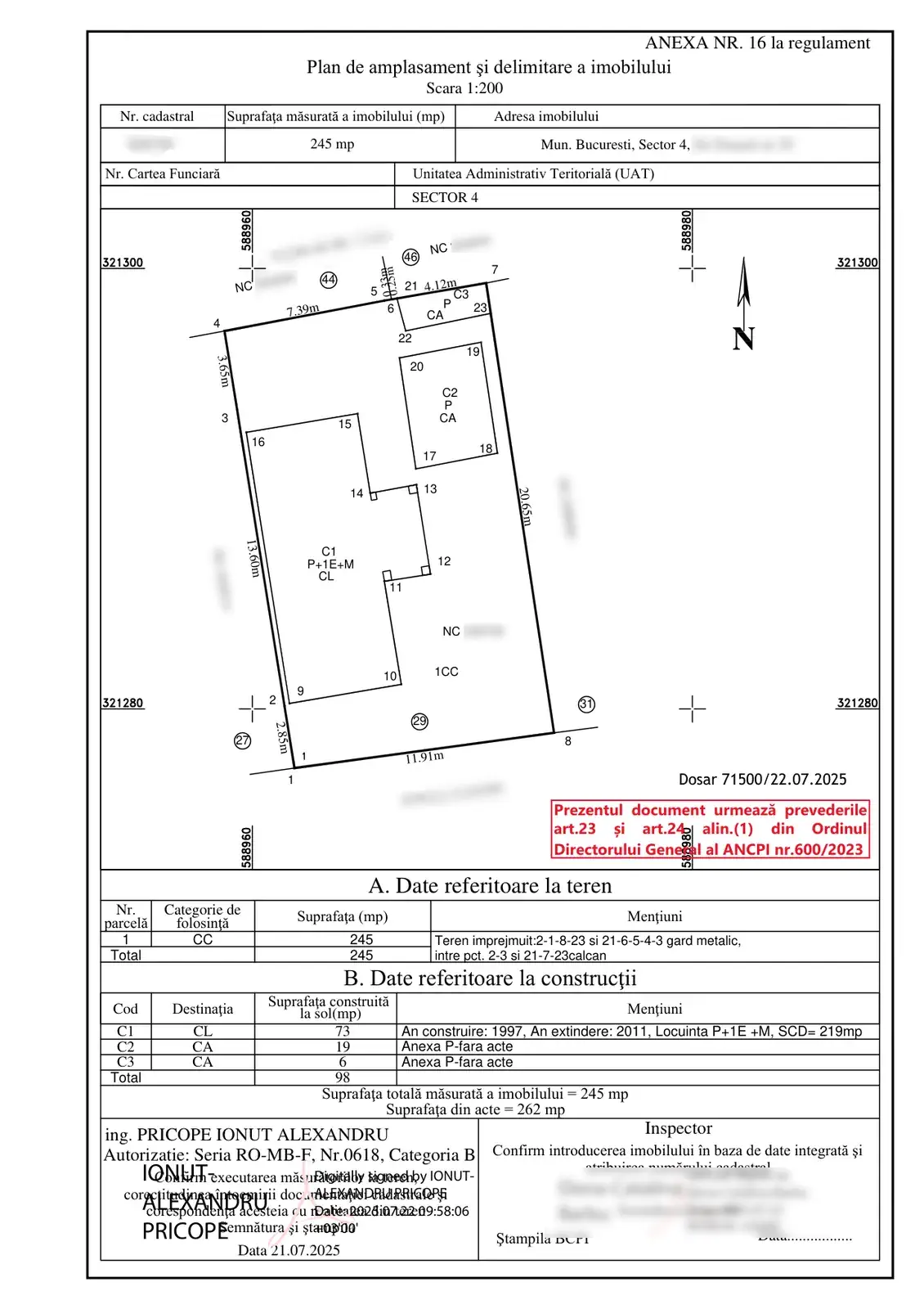 Plan de amplasament și delimitare imobil Sector 4, București