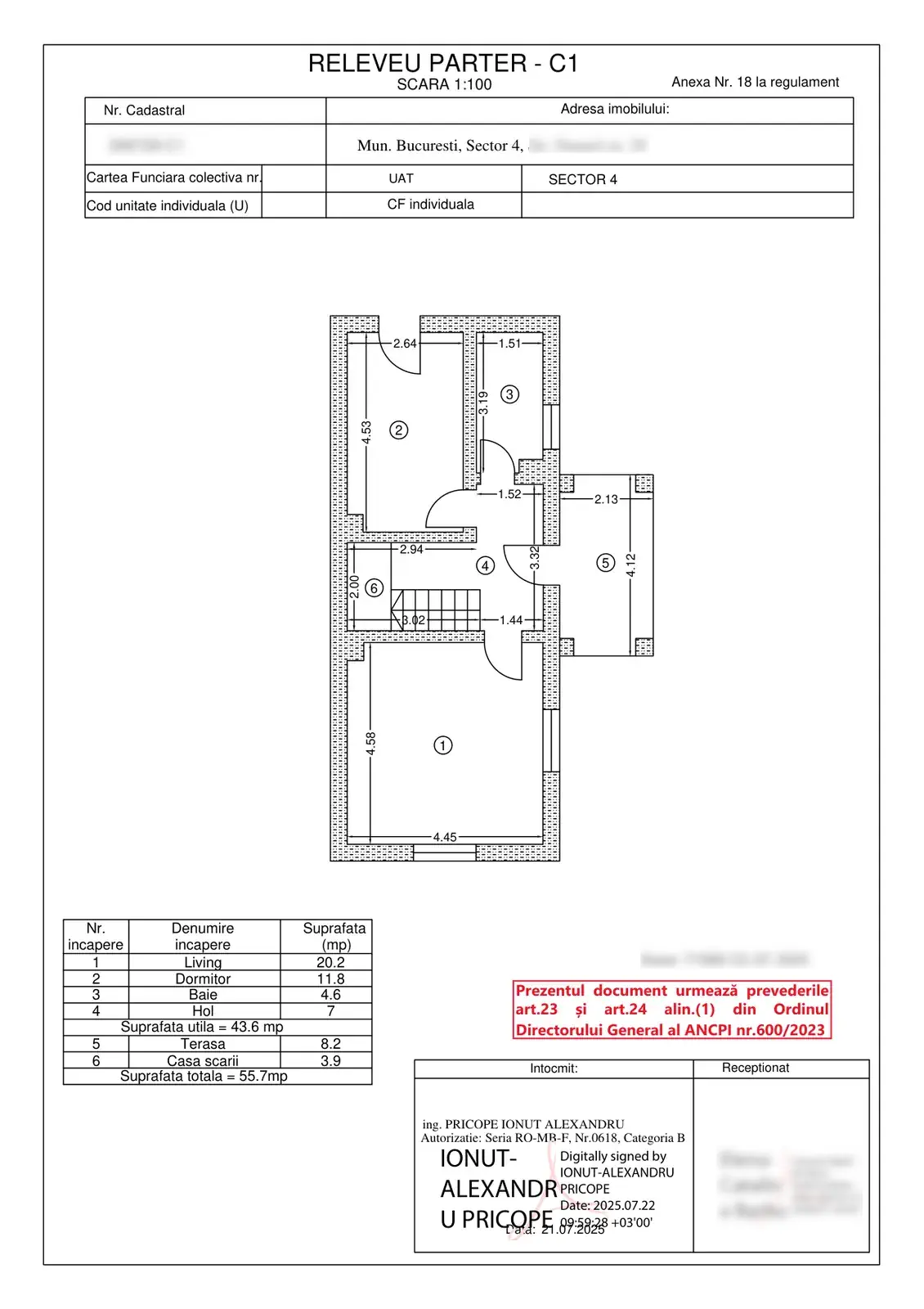 Releveu cadastral imobil Sector 4, București – pentru intabulare